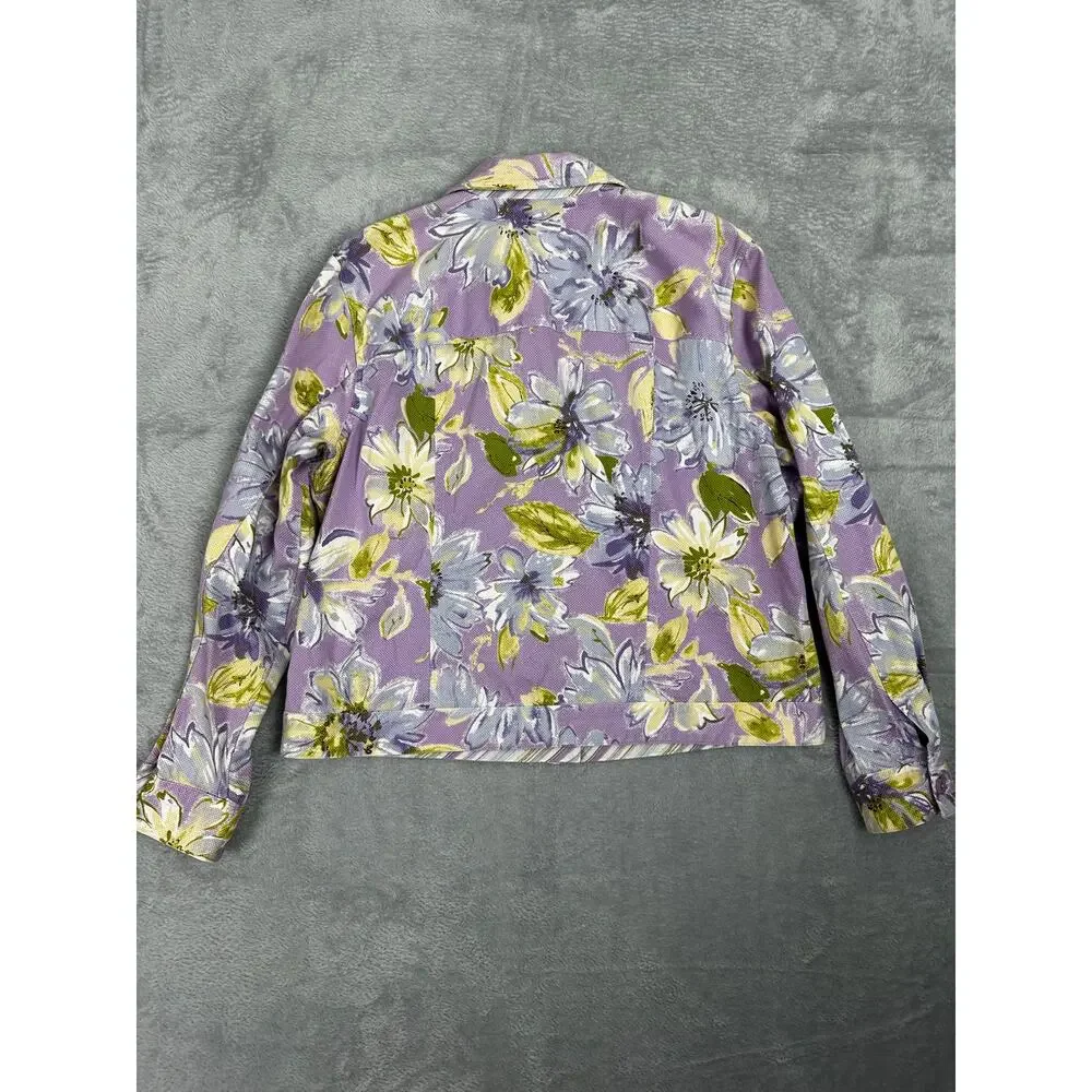 Rough Rider by Circle T Purple Watercolor Floral Trucker Jacket Large Western - Picture 8 of 10